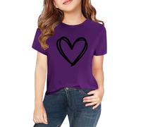 Camisetas de manga corta para, primavera, y, para niñas, impresión 2D, cuello redondo, cómodo, informal, manga corta, pinza para chaqueta para mujer, morado, 3-4 años