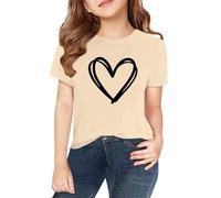 Camisetas de manga corta para, primavera, y, para niñas, impresión 2D, cuello redondo, cómodo, informal, manga corta, pinza para chaqueta para mujer, beige, 8-9 años