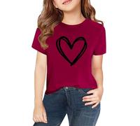 Camisetas de manga corta para, primavera, y, para niñas, impresión 2D, cuello redondo, cómodo, informal, manga corta, pinza para chaqueta para mujer, Vino, 8-9 años