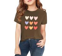 Camisetas de manga corta para, primavera, y, para niñas y niñas, impresión 2D, cuello redondo, cómodo, informal, manga corta, cierre de cárdigan, café, 10-11Years