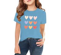 Camisetas de manga corta para, primavera, y, para niñas y niñas, impresión 2D, cuello redondo, cómodo, informal, manga corta, cierre de cárdigan, azul claro, 6-7 años
