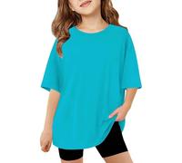 Camisetas de manga corta y manga larga estampadas para niños y niñas, cómodas, transpirables, informales, frescas, holgadas, de verano, cuello redondo, mortificación (azul cielo, 13-14 años)