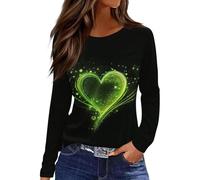Camisetas de manga larga con estampado de amor para el día de San Valentín, camisetas básicas de cuello redondo para mujer, camisetas casuales para mujer, blusas tipo túnica elegantes, E Verde, S