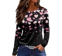 Camisetas de manga larga con estampado de amor para el día de San Valentín, camisetas básicas de cuello redondo para mujer, camisetas casuales para mujer, blusas tipo túnica elegantes, B Negro, 5XL