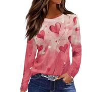 Camisetas de manga larga con estampado de amor para el día de San Valentín, camisetas básicas de cuello redondo para mujer, camisetas casuales para mujer, blusas tipo túnica elegantes, D Rosa, XL