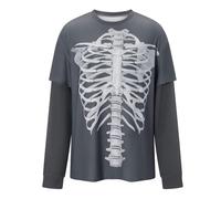 Camisetas de Manga Larga con Gráfico de Hadas Grunge Y2k, Tops para Mujer E-Girls Estético Gótico con Estampado de Calavera, Camisetas Holgadas, Ropa Emo, gris oscuro, L