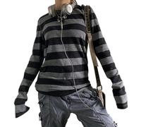 Camisetas de manga larga con gráfico grunge de hadas Y2k, tops para mujer e-girls estéticos góticos con estampado de calavera, camisetas holgadas emo, S