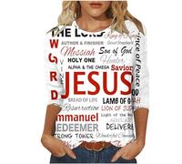 Camisetas de manga larga para mujer con estampado de letras de Jesús, camisetas básicas de cuello redondo, camisetas casuales cómodas para mujer, blusa larga para leggings, S-3XL, blanco, XL