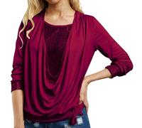Camisetas de manga larga para mujer de dos piezas sueltas con lentejuelas y manga larga para mujer, rojo, 5X-Large