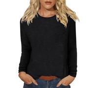 Camisetas de manga larga para mujer, estilo túnica, étnico, floral, para otoño, con cuello redondo, 1B-negro, S
