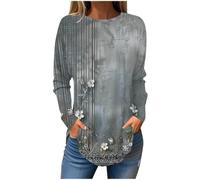 Camisetas de manga larga para mujer, estilo vintage, cuello redondo, básica, holgada, con estampado floral, ligera, retro, para el otoño, para salir, 14. Multicolor, L