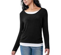 Camisetas de manga larga para mujer, informales, básicas, para mujer, corte holgado, fiesta, blusa con purpurina, Negro , XL