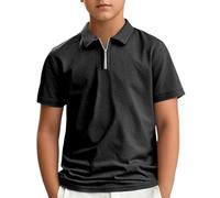 Camisetas de manga larga para mujer, manga corta, verano, informal, con cremallera sólida, para caballero, adolescentes, vacaciones, camisas, camisas, camisas para hombre, elásticas, Negro , 11-12