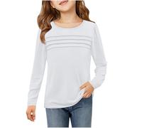 Camisetas de manga larga para niñas, camisetas tipo túnica, cuello redondo, fruncido, a la moda, sin botones, a la moda, blanco, 11-12 años