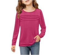 Camisetas de manga larga para niñas, camisetas tipo túnica, cuello redondo, fruncido, a la moda, sin botones, a la moda, hot pink, 9-10 años