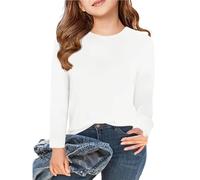 Camisetas de manga larga para niñas Ropa de otoño para niños con cuello redondo Camisetas básicas 5 14A 1 año Vestimenta para niños, Blanco, 7-8 años