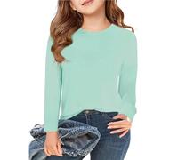Camisetas de manga larga para niñas Ropa de otoño para niños con cuello redondo Camisetas básicas 5 14A 1 año Vestimenta para niños, verde menta, 7-8 años