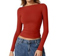 Camisetas de Manga Larga para Salir de Fiesta para Mujer, con Cuello | Tops para citas, sin espalda, modernos, que realzan la figura, elásticos, para fiestas, versátiles, camisetas básicas,