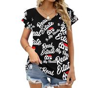 Camisetas de Mujer con Cuello en V y Mangas Cortas con Volantes Real Estate is My Hustle