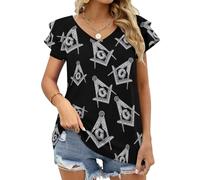 Camisetas de Mujer con el símbolo de la masonería, Manga Corta, Cuello en V, Volantes