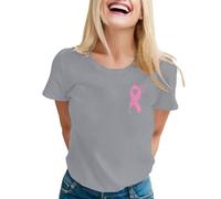 Camisetas de mujer con elegante camiseta gráfica para el mes de concienciación del cáncer de mama para celebrar el apoyo y en un diseño moderno y cómodo, gris, S