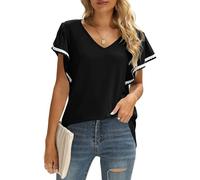 Camisetas de Mujer de Manga Corta con Cuello en V Camisetas Sueltas de Verano túnicas básicas Blusas Casuales para Mujer Camisetas de túnica Sueltas con Volantes Blusa con Volantes y Mangas sólidas