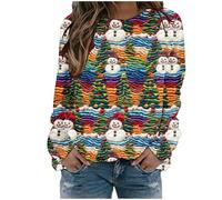 Camisetas de mujer de manga larga ligera fea sudadera sin capucha camiseta reno manga larga tallas grandes suéteres feos de Navidad Jersey Papá Noel cuello redondo Curvy Camisetas Elegante Invierno