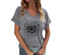 Camisetas de mujer de moda para uso diario con cuello en V, diseño de manga corta con estampado gráfico, perfectas para atuendos casuales de primavera y verano, gris, 3XL