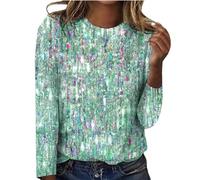 Camisetas de mujer Primavera Nueva impresión de brillo fino talla grande cuello redondo manga larga pijamas seda mujer, verde, S