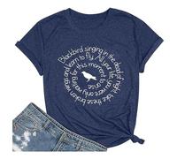 Camisetas de música country para mujer, diseño de mirlo cantando en la muerte de la noche, camisetas holgadas, casuales, vintage, holgadas, de manga corta, de moda, cómodas, de verano, azul, L