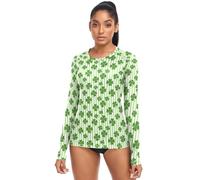 Camisetas de natación para mujer, de secado rápido, protección solar UV UPF 50+, talla XS, Trébol verde sobre rayas claras, S