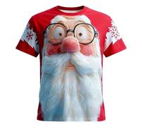 Camisetas de Navidad para Hombre UK Exterior Gnomo Túnica Tops Holgadas Xmas Cuello Redondo Camiseta Fea Letra Cuello Redondo Camisetas, rosso, XL