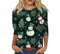 Camisetas de Navidad para mujer, divertidas sudaderas con gráfico 3D de manga 3/4, suéter lindo suéter para mujer, 1 g, verde, XXL