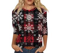 Camisetas de Navidad para mujer, divertidas sudaderas con gráfico 3D de manga 3/4, suéter lindo suéter para mujer, rojo (1D-Red), L