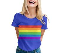 Camisetas de orgullo lésbico para mujer, ajuste holgado, LGBTQ, arco iris, corazón, mes, camisetas para mujer, camisetas de verano 2026 para mujer, azul, L