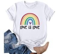 Camisetas de orgullo para mujer, camiseta LGBT, diseño de corazón arcoíris, manga corta, orgullo gay, Blanco-a, L