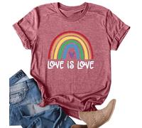 Camisetas de orgullo para mujer, camiseta LGBT, diseño de corazón arcoíris, manga corta, orgullo gay, Rosa-A, L