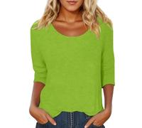 Camisetas de primavera con estampado de primavera para mujer, manga 3/4, cuello redondo, camisetas de verano de anime de color sólido, blusa casual de moda, blusa de primavera 2026, a la moda, linda