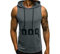 Camisetas de Running para Hombre Top con Capucha y cordón Impresión de Letras Bolso de Mano Camisas Ejercicio de Fitness sin Mangas de Escalada Camisa riou