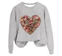 Camisetas de San Valentín para Niñas Estampado de Corazón Amor Suéter Casual Suéter Casual Sudadera con Capucha Sudadera Estampada Cuello Redondo Sudadera Mujer Sudaderas de Moda para Mujer 2024, gris