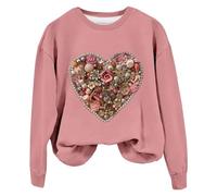 Camisetas de San Valentín para Niñas Estampado de Corazón Amor Suéter Casual Suéter Casual Sudadera con Capucha Sudadera Estampada Cuello Redondo Sudadera Mujer Sudaderas de Moda para Mujer 2024, Rosa