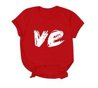 Camisetas de San Valentín para niñas Love Neck Tops T Blusa corta Blusa de mujer Suéter de moda para mujer 2024, rojo, S