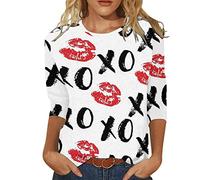 Camisetas de San Valentín para niñas -Manga Redonda Cuello Redondo Camiseta Suéter de moda para Mujer 2024, H, XL