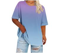 Camisetas de talla grande para mujer, de manga corta, holgadas, cuello redondo, bloque de color, para verano, ropa deportiva, 14 morado, XL