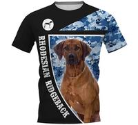 Camisetas de Terrier Ruso con Estampado 3D diseño de Camuflaje Azul Marino con Detalles Contrastados Animales Perro Camiseta de Rhodesian Ridgeback