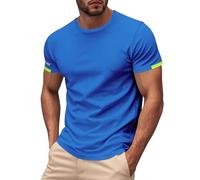 Camisetas de trabajo para hombre, color liso, secado rápido, deporte, carrera nocturna, cuello redondo, camiseta casual de manga corta, azul, M