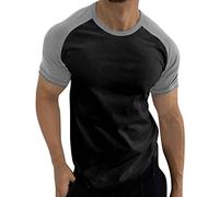 Camisetas de trabajo para hombre, manga de bloque de color, cuello redondo, camiseta roja, café, L