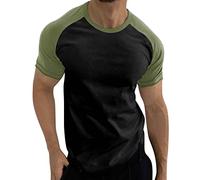 Camisetas de trabajo para hombre, manga de bloque de color, cuello redondo, camiseta roja, Ejercito Verde, L