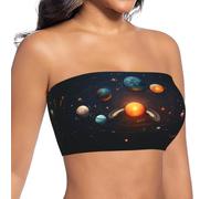 Camisetas de tubo con estampado Planet of The Solar System para mujer, Negro, L