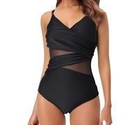 Camisetas de una pieza para mujer con malla y enlaces de esclavitud sexy estilo retro y moda. Ideal para la playa traje de baño mujer 1 pieza ganador, Le Noir, XL